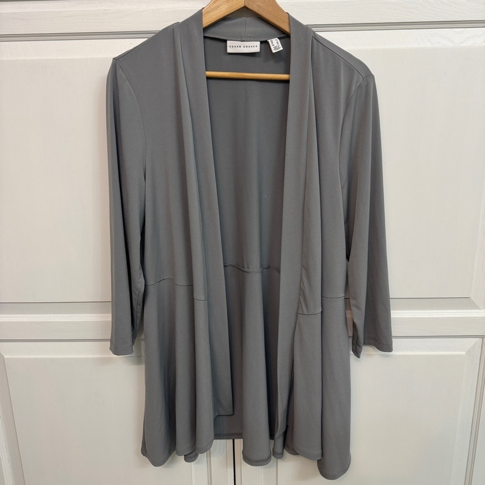 Susan Graver Gray Open Front Cardigan Size L normcore flowy